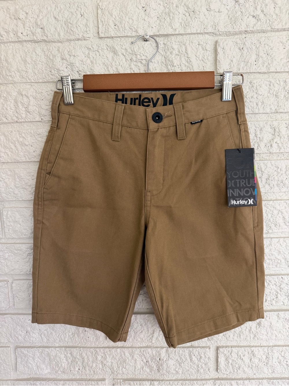 Hurley Boy’s Tan Flat Front Chino Shorts - 7/8